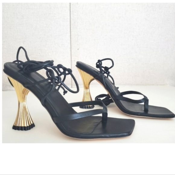 A'mmonde Atelier Anastassia Leather Strappy Heels Black Ankle Tie Heels - Picture 4 of 10